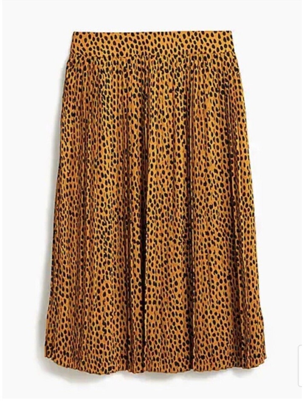 NWT J. CREW Factory Pleated Midi Skirt Spotted Animal Print Amber Navy Size